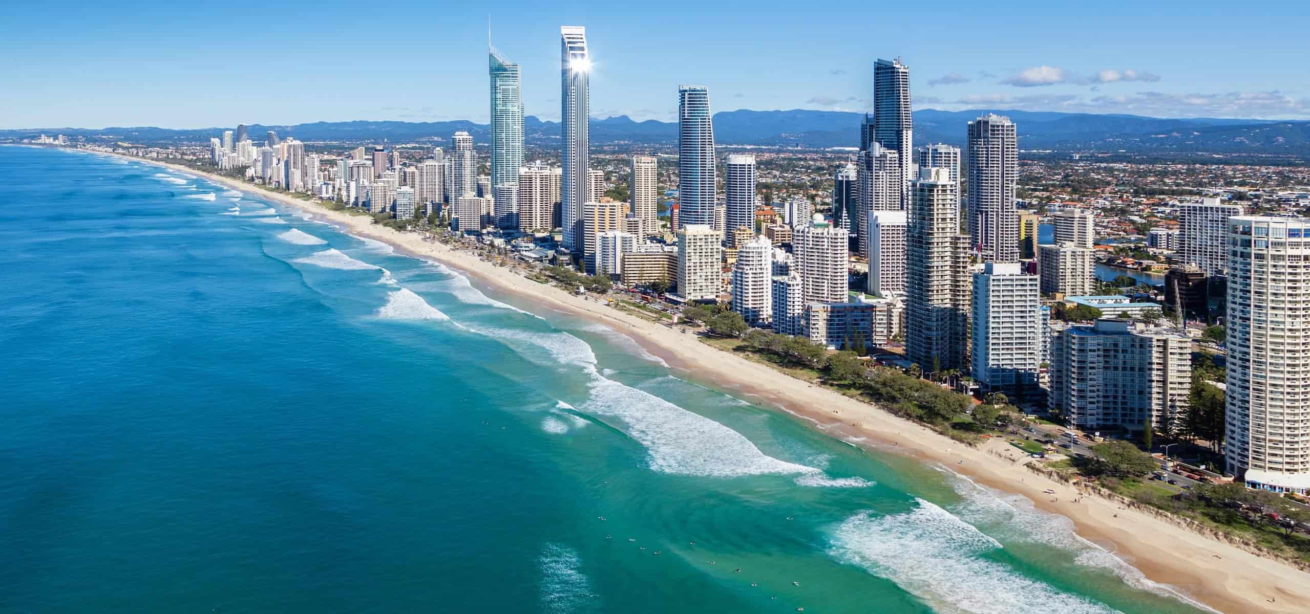 gold coast sea and city aerial view